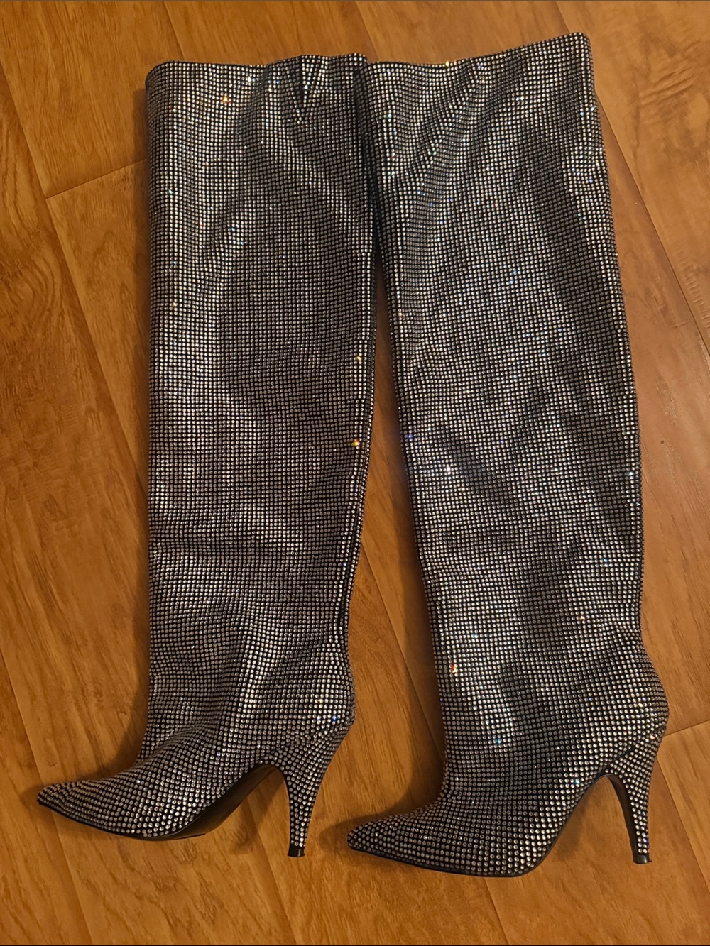 Steve Madden Silver Rhinestone Over-the-Knee Stiletto Boots